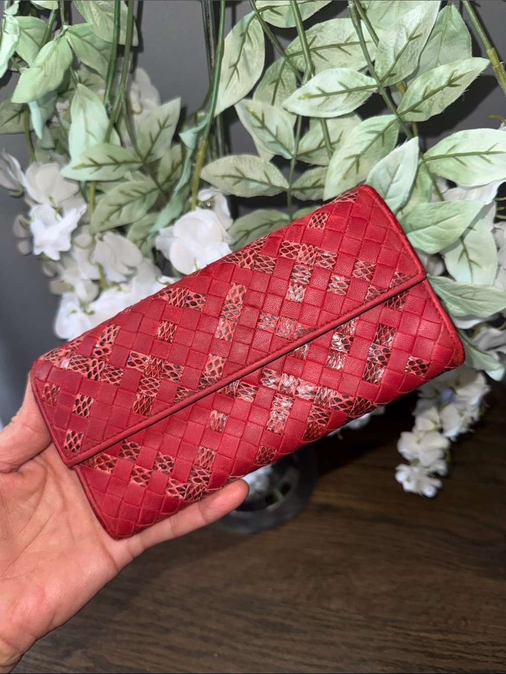 Bottega Veneta Continental Wallet Calfskin Intrecciato Red Orange